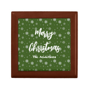 Green Script Chic Modern Elegant Merry Christmas Gift Box