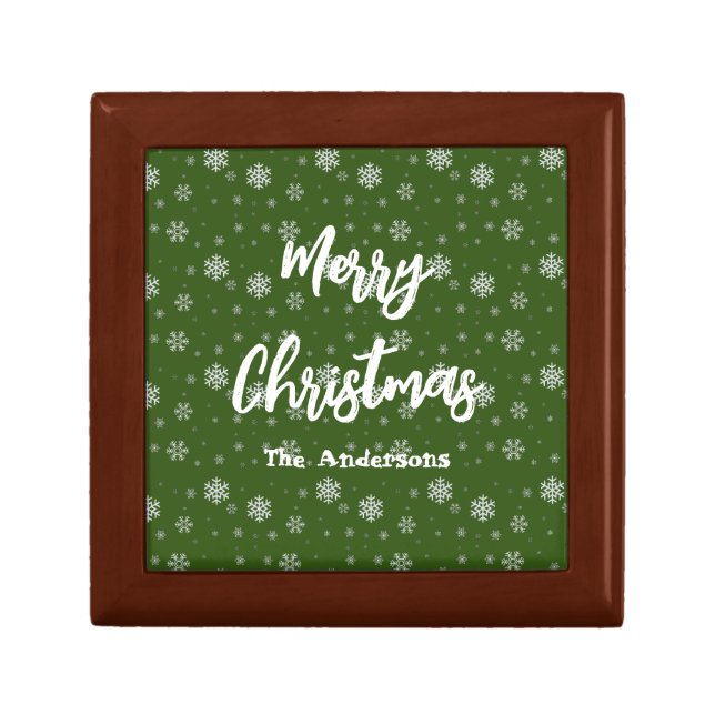 Green Script Chic Modern Elegant Merry Christmas Gift Box (Front)