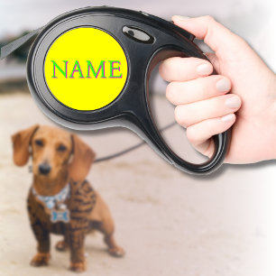 Green Script Custom Pet Name   Neon Yellow Retractable Pet Leash