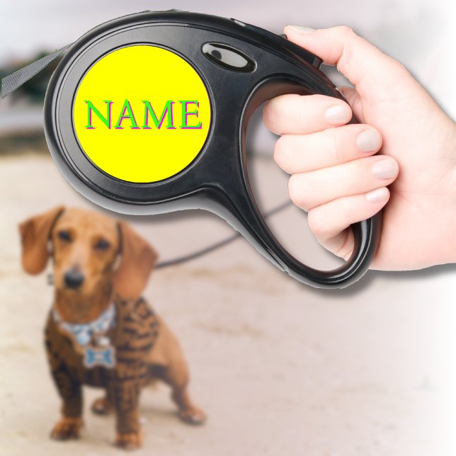 Green Script Custom Pet Name | Neon Yellow Retractable Pet Leash (Creator Uploaded)