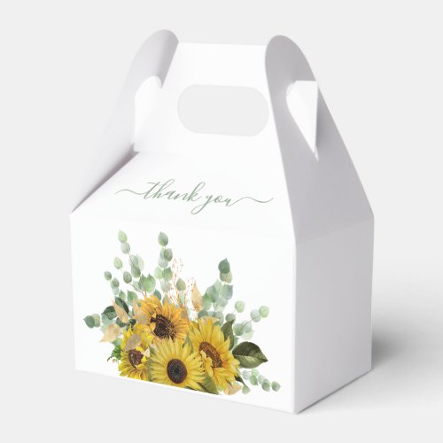 Green Script Floral Sunflowers Thank You Wedding Favor Boxes