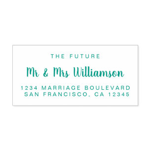 Green Script Future Mr Mrs Wedding Return Address Self-inking Stamp