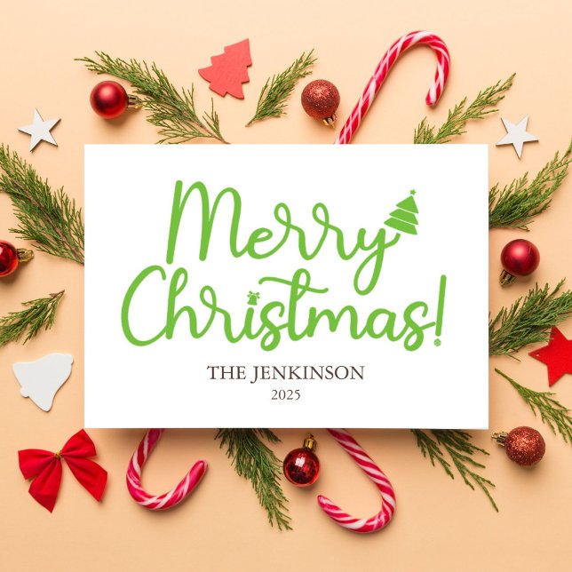 Green Script Merry Christmas Folded Holiday Card (Creator Uploaded)