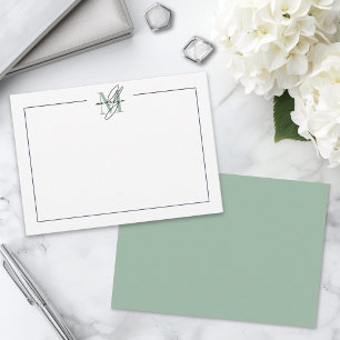 Green Script Minimalist Name Monogram Note Card