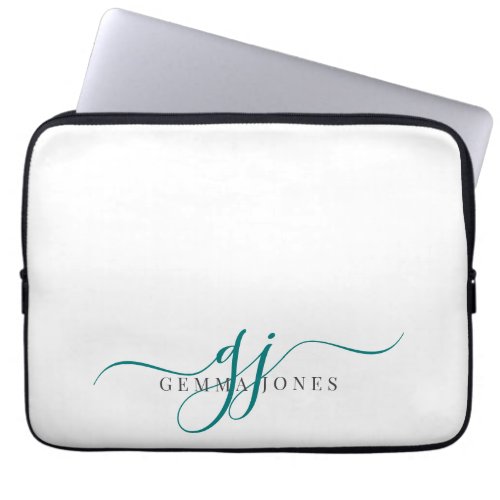 Green Script Monogram Initials Minimalist  Laptop Sleeve