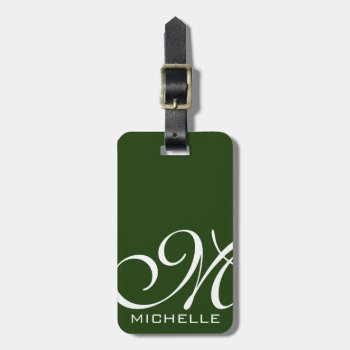 Green Script Monogrammed Luggage Tag by monoshoppe at Zazzle