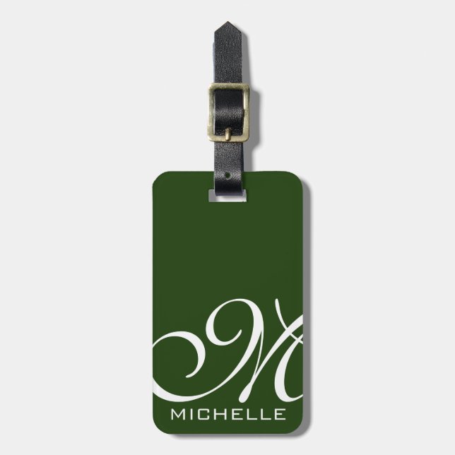 Green Script Monogrammed Luggage Tag (Front Vertical)