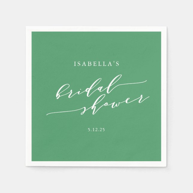 Green Script Personalized Bridal Shower Chic Napkins (Front)