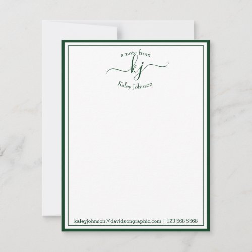 Green Script Personalized From The Desk Of Thank You Card