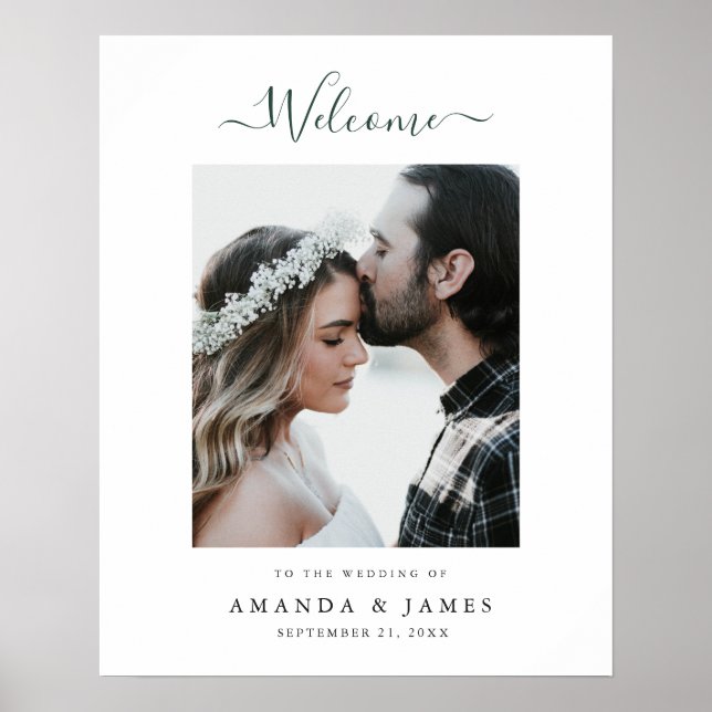 Green Script Photo Wedding Welcome Poster (Front)
