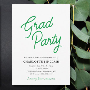 Green Script Simple Budget Grad Party Invitation