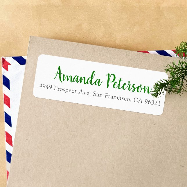 Green Script Simple Modern Name and Address Label (Creator Uploaded)