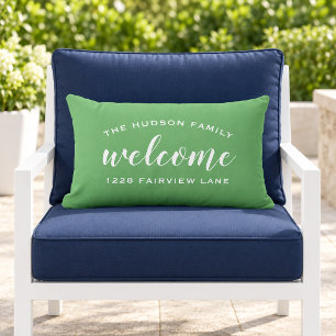 Green Script Welcome Monogram Porch Lumbar Pillow