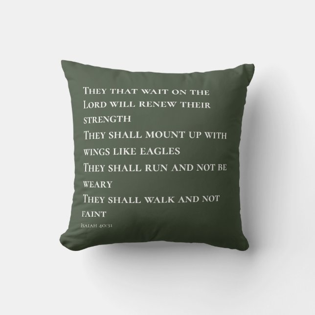 Green Scripture Verse Isaiah 40 Throw Pillow (Front)