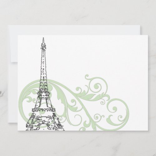 Green Scrolls and Eiffel Tower Invitations