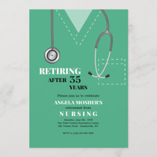 Green Scrubs Medical Retirement Party Invitation