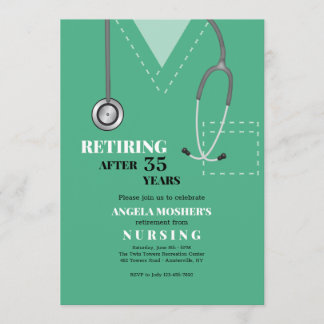 Green Scrubs Medical Retirement Party Invitation