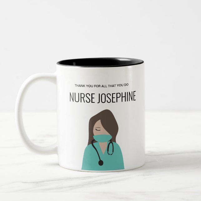 Green Scrubs Thank you Nurse Personalized Two-Tone Coffee Mug (Left)