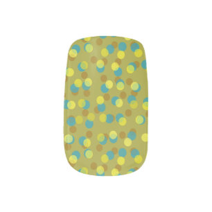 green, sea blue, yellow and brown dots minx nail art