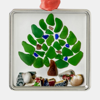 Green Sea Glass Christmas Tree Metal Ornament
