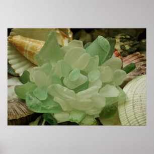 Green Sea Glass Flower Poster