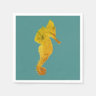 Green Sea Horse Vector Art  Cocktail Napkin
