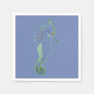Green Sea Horse Vector Art  Cocktail Napkin