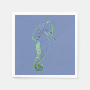 Green Sea Horse Vector Art Cocktail Napkin