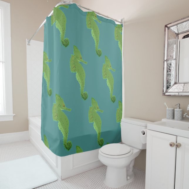 Green Sea horses Pattern  Shower Curtain (In Situ)