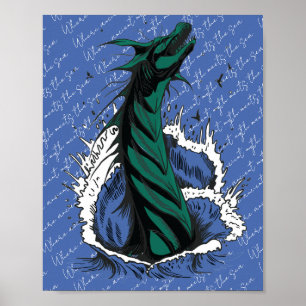 Green Sea Monster Serpent Ocean Waves Poster