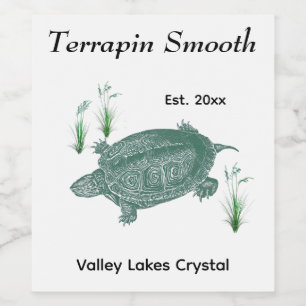 Green Sea Turtle 3 Lines Text Wine Label