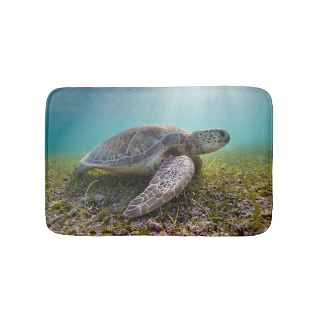 Green Sea Turtle At Dusk | Akumal Bay Bathroom Mat (Front)