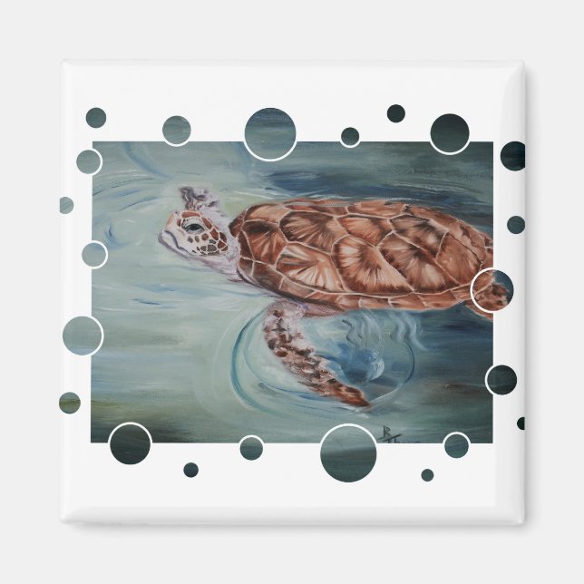 Green Sea Turtle bubbles Magnet (Front)