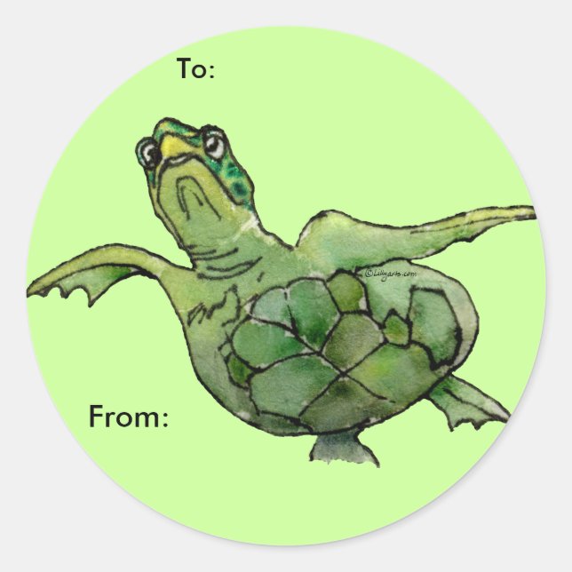 Green Sea Turtle Cartoon  Personalized Labels (Front)