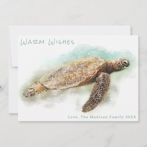 GREEN SEA TURTLE CHRISTMAS CARD  Warm Wishes