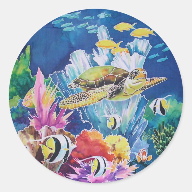 Green Sea Turtle Classic Round Sticker (Front)