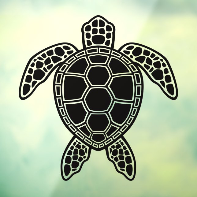 Green Sea Turtle Design - Black Window Cling (Sheet 3)