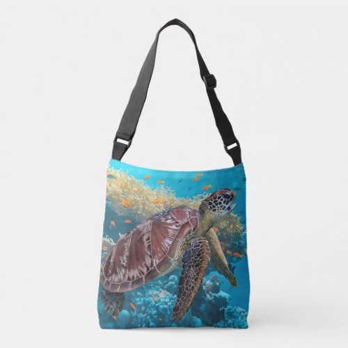 Green Sea Turtle Fabric Crossbody Bag