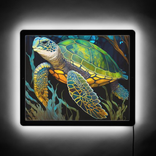 Green Sea Turtle Faux Stained Glass Wall light LED Sign