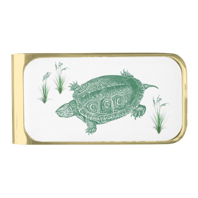 Green Sea Turtle Gold Finish Money Clip (Front)