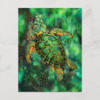 Green Sea Turtle in Aborigine Dot Art Style