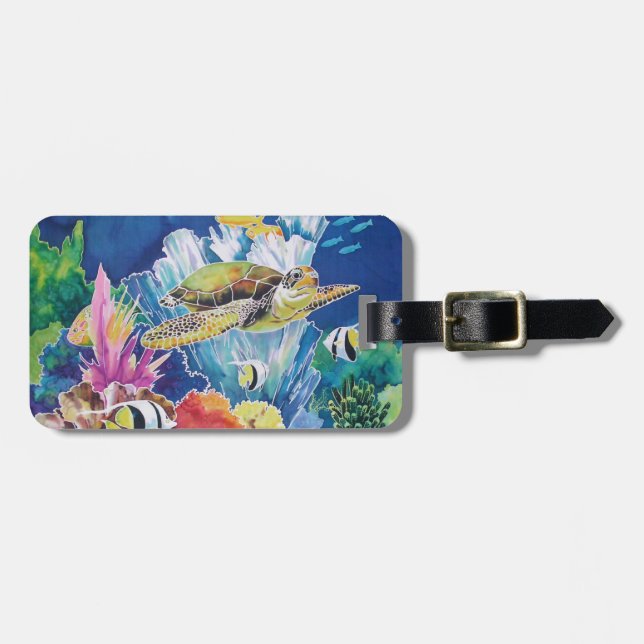 Green sea turtle luggage tag (Front Horizontal)