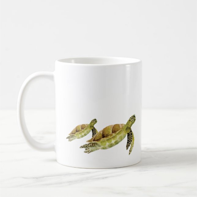 Green sea turtle marine watercolor mug (Left)