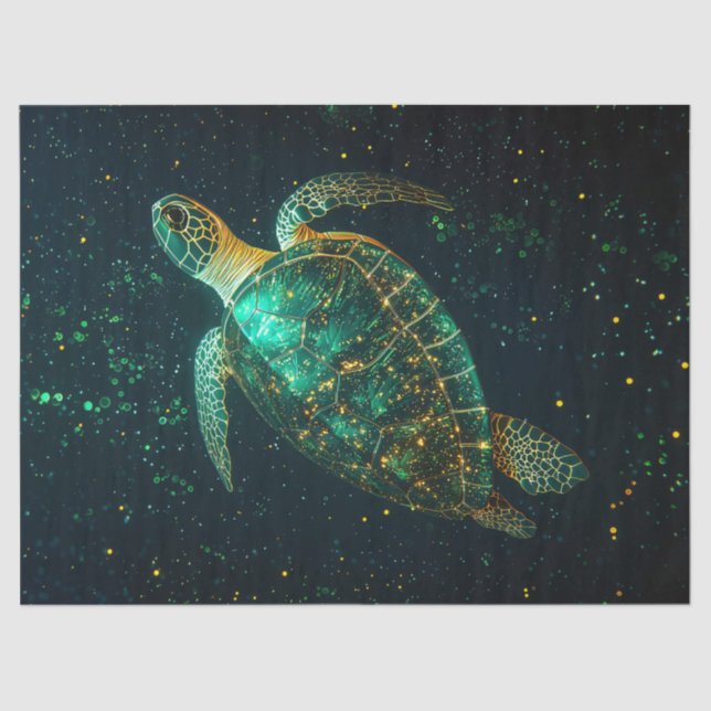 Green Sea Turtle on Dark Background Decoupage Tissue Paper (Front)