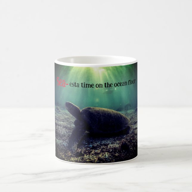 Green sea turtle on ocean floor coffee mug (Center)