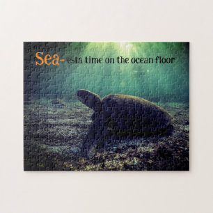 Green sea turtle on ocean floor jigsaw puzzle