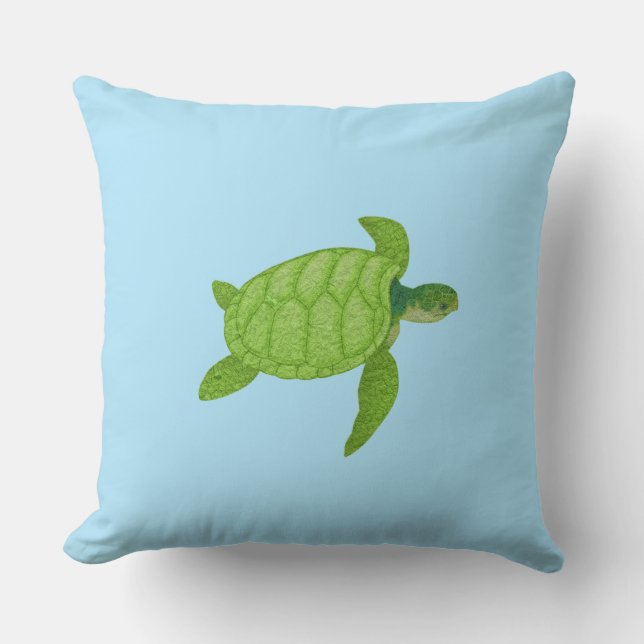 Green sea turtle on turquoise background throw pillow (Front)