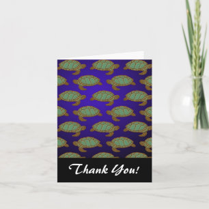 Green Sea Turtle Pattern on Blue Letterpress Thank You Card