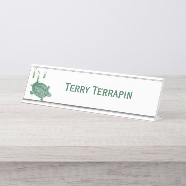 Green Sea Turtle Personalized Desk Name Plate (Front)