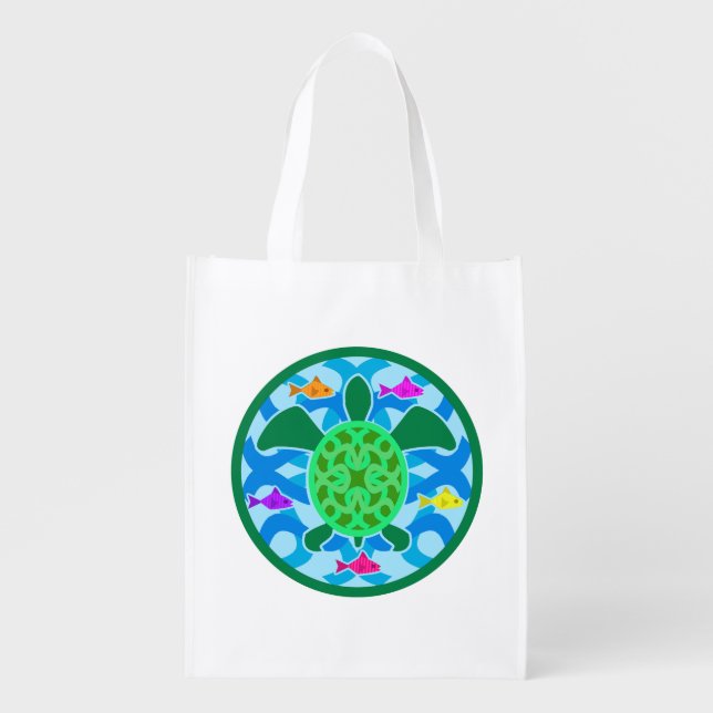 Green Sea Turtle Reusable Grocery Bag (Front)